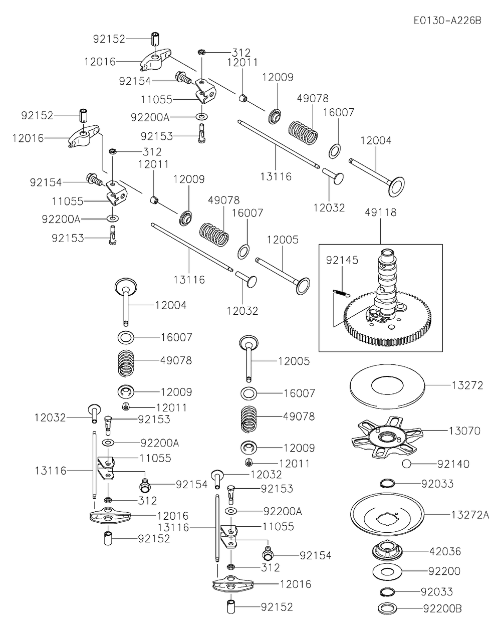 Valve And Camshaft Diagram and Parts List for FX801V-DS25  Cub Cadet Lawn Tractor